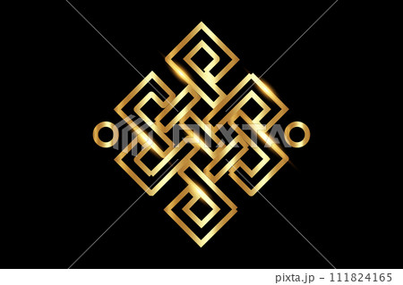 The endless knot or eternal knot. Gold Samsara icon. Guts of Buddha, The bowels of Buddha. Happiness node, symbol of inseparability and dependent origination of existence and all phenomena in Universe The endless knot or eternal knot. Gold Samsara icon. Guts of Buddha, The bowels of Buddha. Happiness node, symbol of inseparability and dependent origination of existence and all phenomena in Universe 111824165