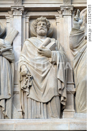 Saint Peter the Apostle, statue on the facade of Saint Augustine church in Paris, France Saint Peter the Apostle, statue on the facade of Saint Augustine church in Paris, France 111824585
