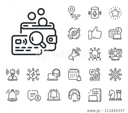Budget accounting sign. Place location, technology and smart speaker outline icons. Inspect line icon. Search money symbol. Inspect line sign. Influencer, brand ambassador icon. Vector Budget accounting sign. Place location, technology and smart speaker outline icons. Inspect line icon. Search money symbol. Inspect line sign. Influencer, brand ambassador icon. Vector 111826357