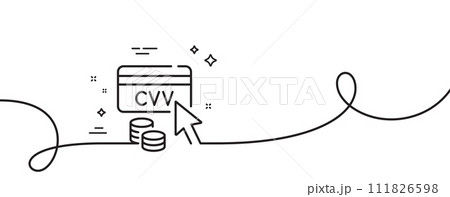 CVV code line icon. Continuous one line with curl. Credit card sign. Online money symbol. CVV code single outline ribbon. Loop curve pattern. Vector CVV code line icon. Continuous one line with curl. Credit card sign. Online money symbol. CVV code single outline ribbon. Loop curve pattern. Vector 111826598