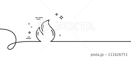 Fire energy line icon. Continuous one line with curl. Heating power energy sign. Hot flame symbol. Fire energy single outline ribbon. Loop curve pattern. Vector Fire energy line icon. Continuous one line with curl. Heating power energy sign. Hot flame symbol. Fire energy single outline ribbon. Loop curve pattern. Vector 111826751
