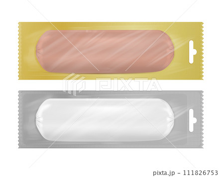 White empty plastic packaging for sausage and food 111826753