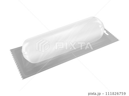 White empty plastic packaging with sausage 111826759