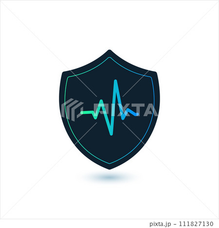 Shield and pulse icon. Heart pressure. secure medicine safety, pulse protection. Stock vector illustration isolated on white background. Shield and pulse icon. Heart pressure. secure medicine safety, pulse protection. Stock vector illustration isolated on white background. 111827130