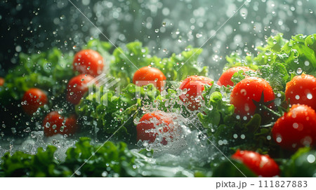 lots of different vegetables flying in the air on a monotonous green background lots of different vegetables flying in the air on a monotonous green background 111827883