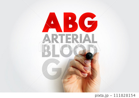 ABG Arterial Blood Gas - test measures the acidity and the levels of oxygen and carbon dioxide in the blood from an artery, acronym text concept background 111828154