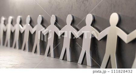 Group of metallic Paper People Standing Next to Each Other 3d render illustration teamwork leader business concept Group of metallic Paper People Standing Next to Each Other 3d render illustration teamwork leader business concept 111828432