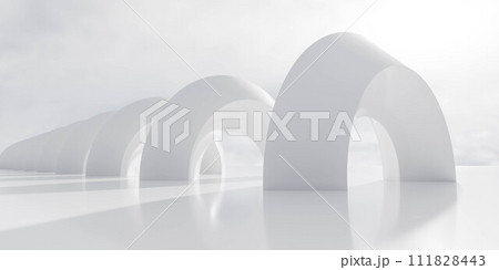 Collection of White Arches on a White Floor 3d render illustration 111828443