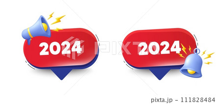2024 year icon. Speech bubbles with 3d bell, megaphone. Event schedule annual date. 2024 annum planner. 2024 chat speech message. Red offer talk box. Vector 2024 year icon. Speech bubbles with 3d bell, megaphone. Event schedule annual date. 2024 annum planner. 2024 chat speech message. Red offer talk box. Vector 111828484