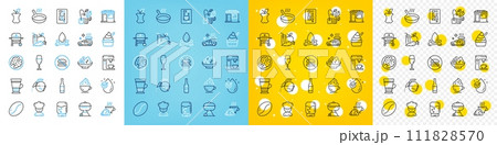 Vector icons set of Coffee maker, Organic waste and Coffee cup line icons pack for web with Mint bag, Water drop, Grill outline icon. Water splash, Wineglass, Salad pictogram. Walnut. Vector Vector icons set of Coffee maker, Organic waste and Coffee cup line icons pack for web with Mint bag, Water drop, Grill outline icon. Water splash, Wineglass, Salad pictogram. Walnut. Vector 111828570