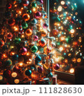 AI-generated content. Interior Сhristmas. magic glowing tree, gifts in dark at night 111828630