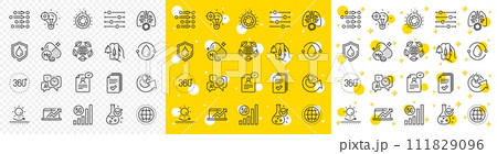 Outline Waterproof, Globe and 360 degrees line icons pack for web with Magnesium mineral, Handout, Time management line icon. Share idea, Filter, Order pictogram icon. Cold-pressed oil. Vector Outline Waterproof, Globe and 360 degrees line icons pack for web with Magnesium mineral, Handout, Time management line icon. Share idea, Filter, Order pictogram icon. Cold-pressed oil. Vector 111829096