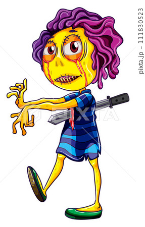 scary zombie stabbed with a sword	 111830523