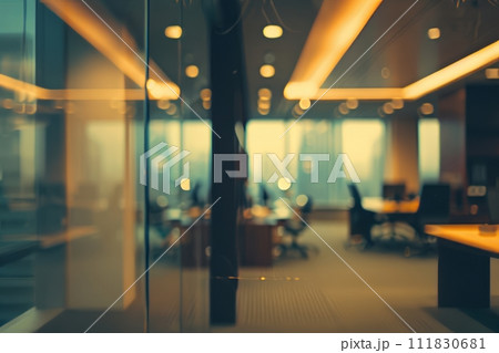 a blurry picture of a conference room in an office building 111830681