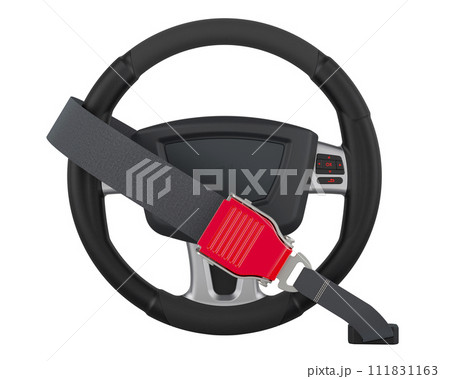 Driving wheel with safety belt, 3D rendering 111831163