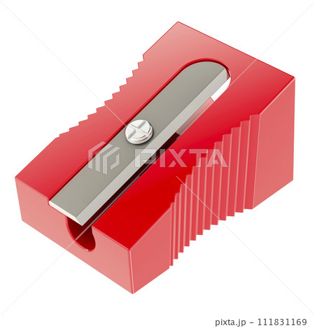 Plastic Pencil Sharpener, red color. 3D rendering 111831169