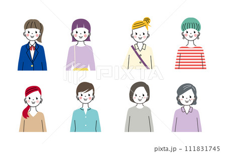 正面を向いているいろんな年代の女性　上半身のイラスト 111831745