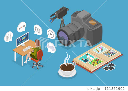 3D Isometric Flat Vector Illustration of Professional Videomaker 111831902