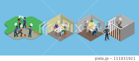 3D Isometric Flat Vector Set of Police Work Scenes 3D Isometric Flat Vector Set of Police Work Scenes 111831921