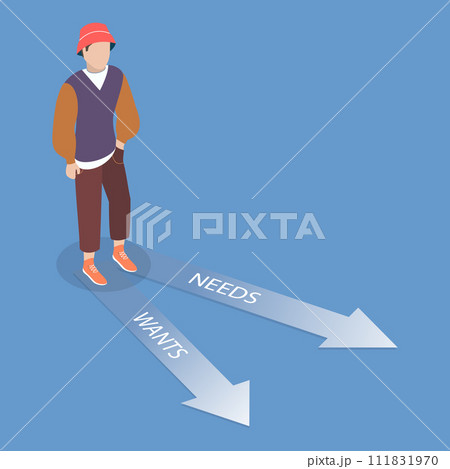 3D Isometric Flat Vector Illustration of Need Vs Want 111831970