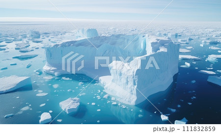 An aerial drone image captures giant icebergs...のイラスト素材 [111832859] - PIXTA