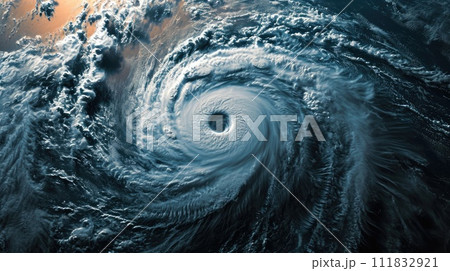 A satellite view captures the immense power of a tropical cyclone, Ai Generated. 111832921