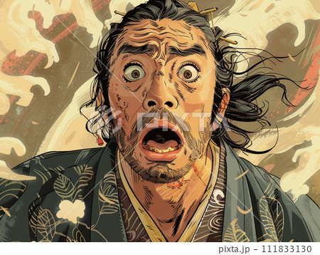 驚いている江戸時代の男　イラスト 111833130