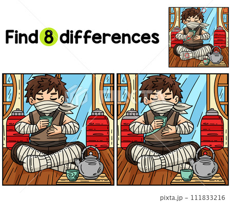 Ninja Drinking Tea Find The Differences 111833216