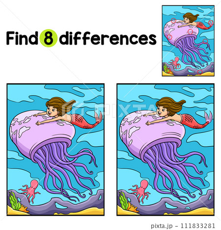 Mermaid with Giant Jellyfish Find The Differences Mermaid with Giant Jellyfish Find The Differences 111833281