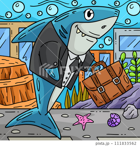 Shark in a Business Suit Colored Cartoon Shark in a Business Suit Colored Cartoon 111833562