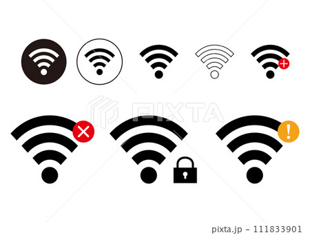 鍵付きのWi-Fiマークのイラストセット アイコン素材 バリエーション 鍵付きのWi-Fiマークのイラストセット アイコン素材 バリエーション 111833901