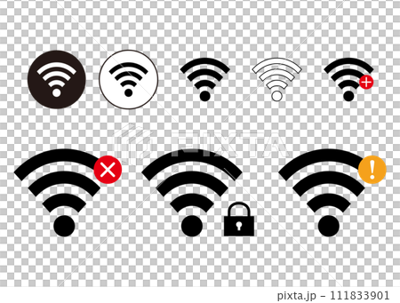 鍵付きのWi-Fiマークのイラストセット アイコン素材 バリエーション 鍵付きのWi-Fiマークのイラストセット アイコン素材 バリエーション 111833901