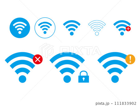 鍵付きの接続エラーのWi-Fiマークのイラストセット アイコン素材 バリエーション 鍵付きの接続エラーのWi-Fiマークのイラストセット アイコン素材 バリエーション 111833902