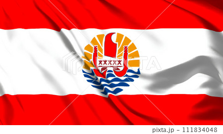 フランス領ポリネシアの旗がはためいています。 111834048