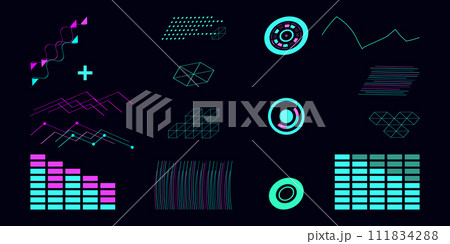 Tech template in cyberpunk style geometric shape. Design social networks mobile application banners poster postcard presentation and advertisement. Vector illustration. 111834288