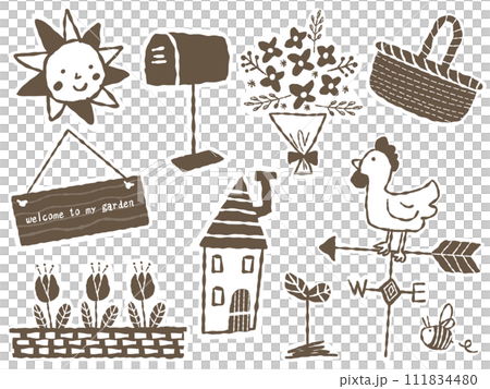 Simple line drawing garden illustration material Simple line drawing garden illustration material 111834480