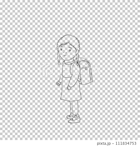 入学式。ランドセルを背負って桜の下で(色なし) 入学式。ランドセルを背負って桜の下で(色なし) 111834753