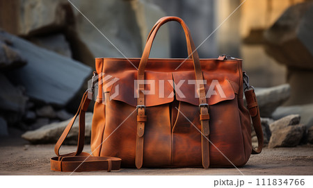 Vintage Leather Handbag: A stylish, brown accessory exuding elegance and luxury, perfect for the fashionable woman on-the-go Vintage Leather Handbag: A stylish, brown accessory exuding elegance and luxury, perfect for the fashionable woman on-the-go 111834766