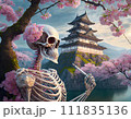 ピンクのスケルトンが城の前で花見をしているシーン 111835136