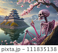 ピンクのスケルトンが城の前で花見をしているシーン 111835138