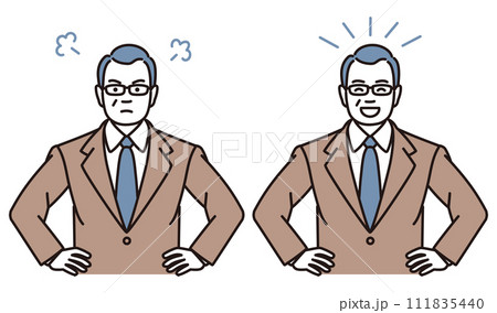 起こっているまたは喜んでいる中年ビジネスマンのシンプルイラストセット 起こっているまたは喜んでいる中年ビジネスマンのシンプルイラストセット 111835440