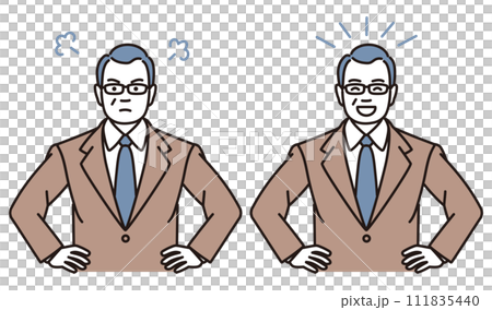 起こっているまたは喜んでいる中年ビジネスマンのシンプルイラストセット 起こっているまたは喜んでいる中年ビジネスマンのシンプルイラストセット 111835440