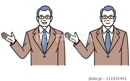 説明をする中年ビジネスマンのシンプルイラストセット 説明をする中年ビジネスマンのシンプルイラストセット 111835441