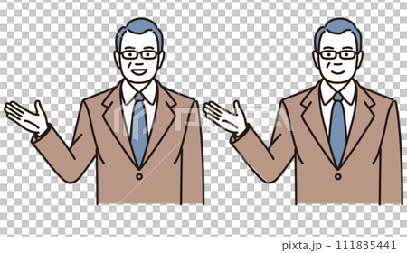 説明をする中年ビジネスマンのシンプルイラストセット 説明をする中年ビジネスマンのシンプルイラストセット 111835441