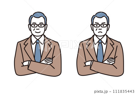 腕組みをしている中年ビジネスマンのシンプルイラストセット 111835443