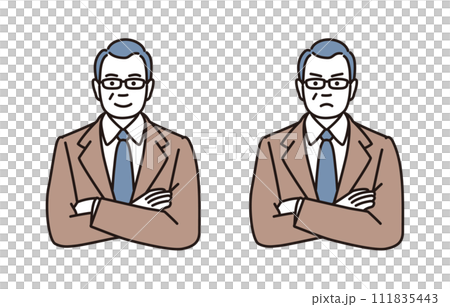 腕組みをしている中年ビジネスマンのシンプルイラストセット 111835443