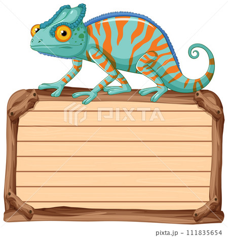 Chameleon on Wooden Sign Illustration Chameleon on Wooden Sign Illustration 111835654