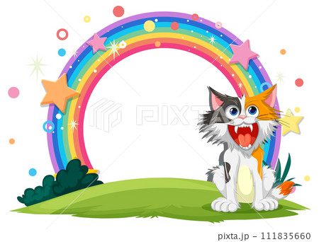 虹色の気球」｜絵画 原画 動物画 猫の絵 イラスト ドローイング 虹色