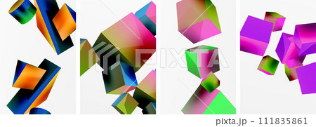 Flying 3d shapes, cubes and other geometric elements background design for wallpaper, business card, cover, poster, banner, brochure, header, website 111835861