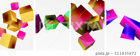 Composition of 3d cubes and other geometric elements background design for wallpaper, business card, cover, poster, banner, brochure, header, website 111835872